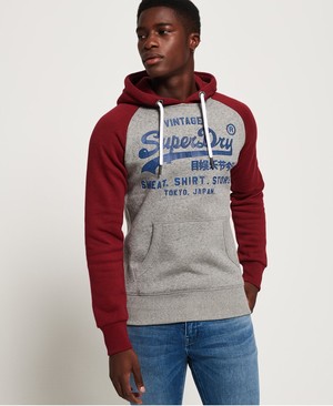 Superdry Sweat Ing Store Raglan Férfi Kapucnis Pulóver Piros/Szürke | ZJRAT5908